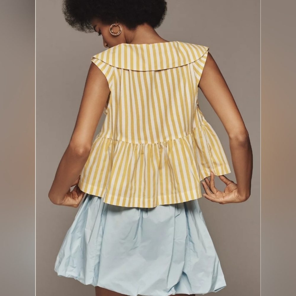 Anthropologie Maeve Babydoll Yellow Striped V-Neck Peplum Top Size XL NWOT - Picture 3 of 7